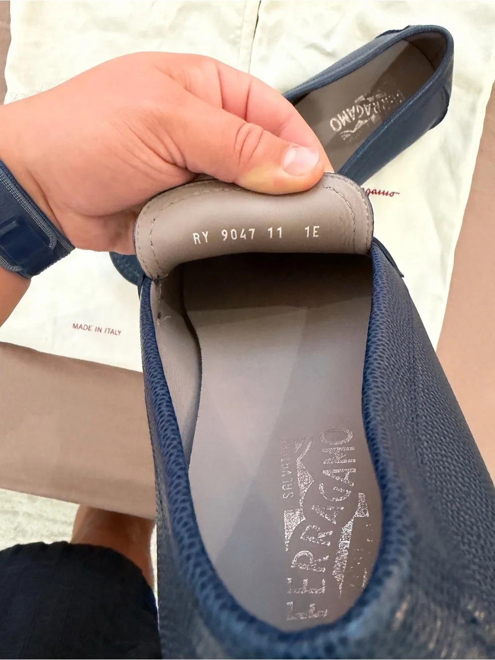 Salvatore Ferragamo Navy Pebbled Leather Gancini Bit Loafers